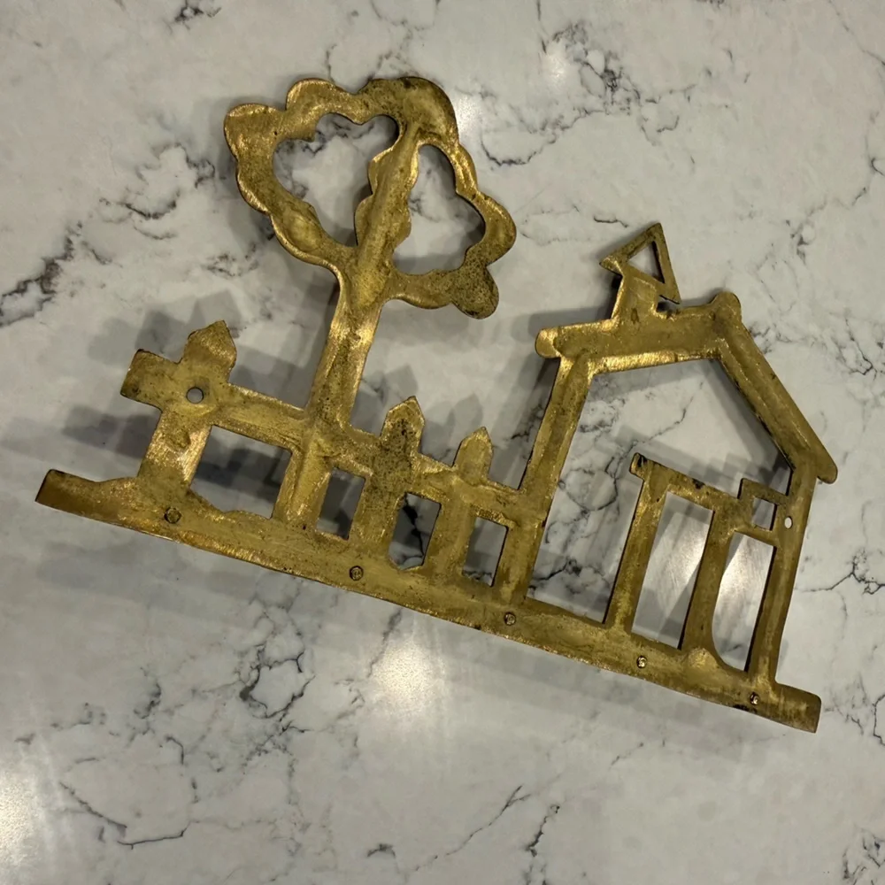 Vintage Brass Key Holder Rack House Tree Fence Design Wall Organizer
